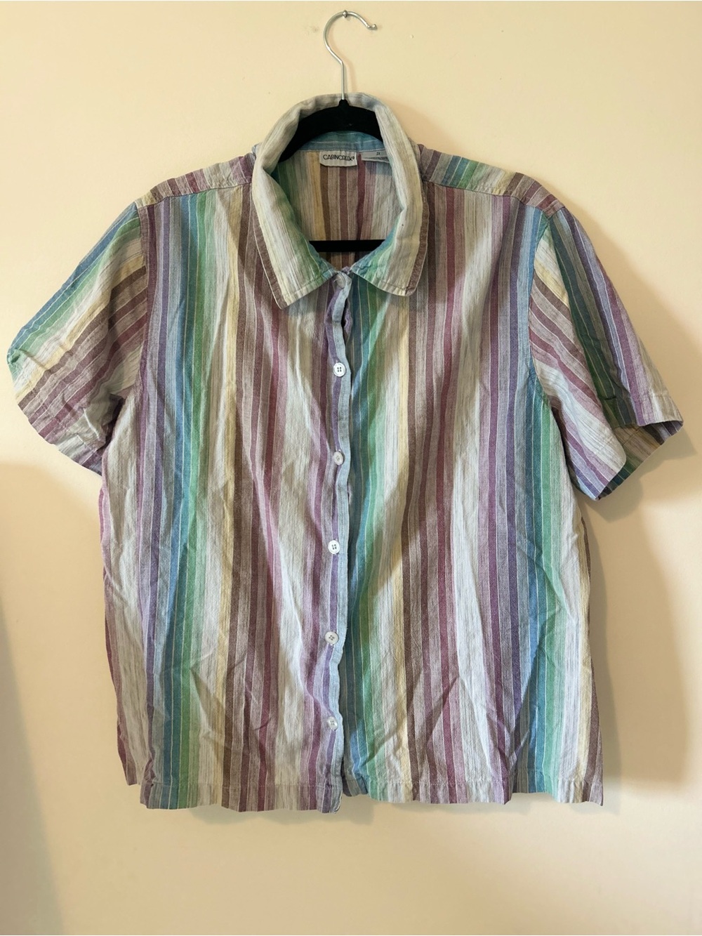 Vintage Cabin Creek Pastel Striped Boxy Button Up Shirt 100% Cotton Multi Color